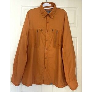 Simms Men’s Fishing Long Sleeve Button-Front Nylon Shirt XL Orange Pockets